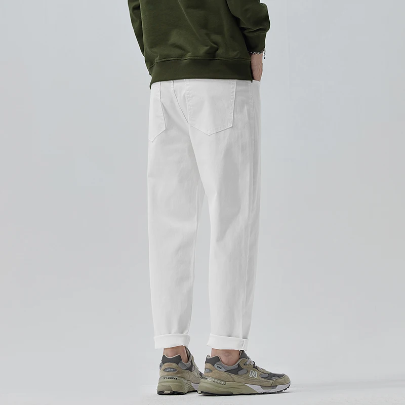 New Autumn Winter Men's Baggy Jeans White Korean Soft Stretch Casual Denim Cropped Pants Male Fashionable Straight Trousers 3