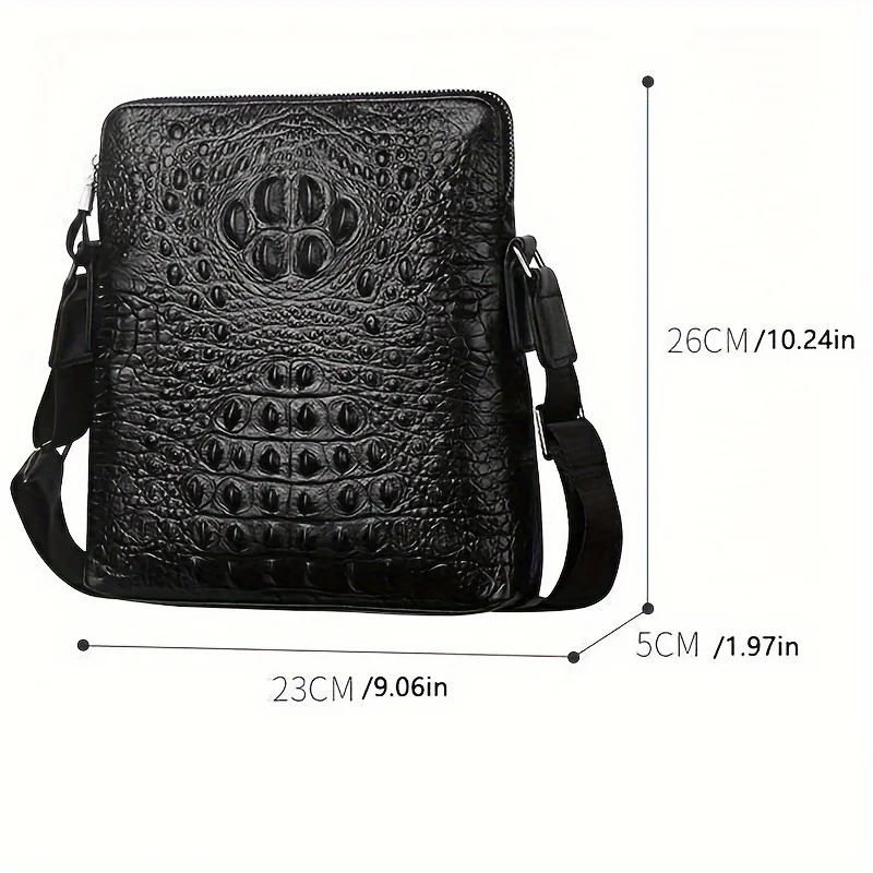 2024 Men's Business Casual Embossed Crocodile Pattern First Layer Cowhide Men's Single Shoulder Bag Fashion Black Crossbody Bag