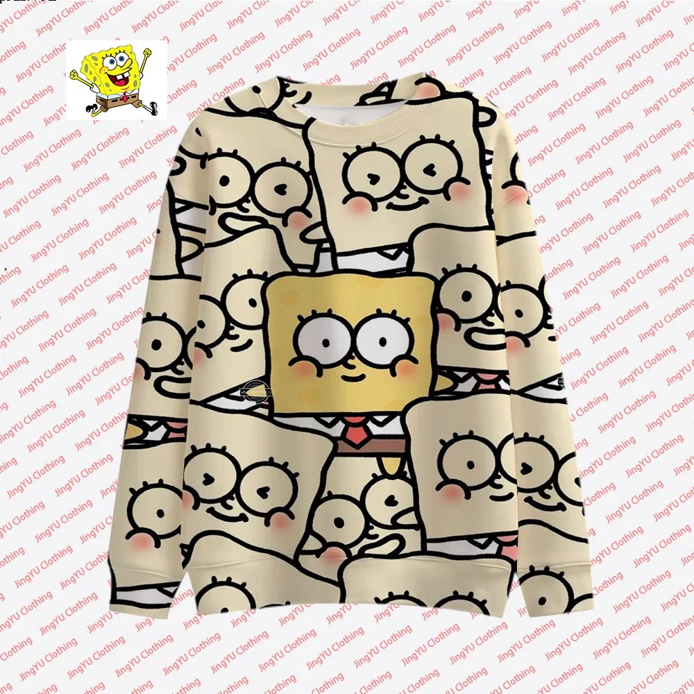 

2024 New Miniso Spongebob Cartoon Men's and Women's Casual Round Neck Sweatshirt Children's Cute Round Neck Sweatshirt