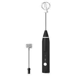 Electric Milk Frother and Handheld Coffee Blender - USB Rechargeable Portable Mixer (Black)