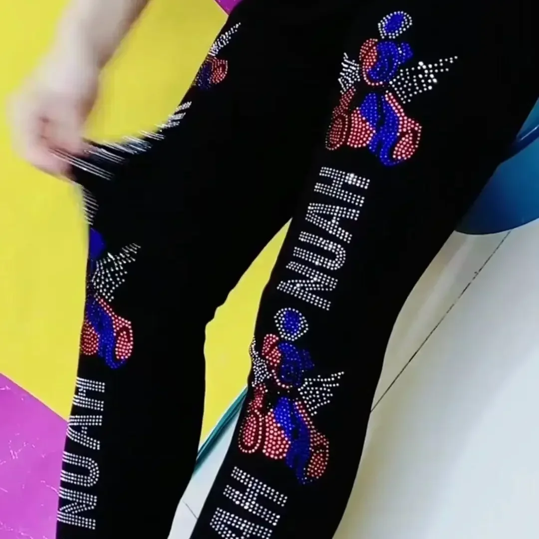 High-waisted, elastic, slim-fitting, versatile and shiny Rhinestone 7-point Pants New Colorful Bright Diamond Women's Leggings 1