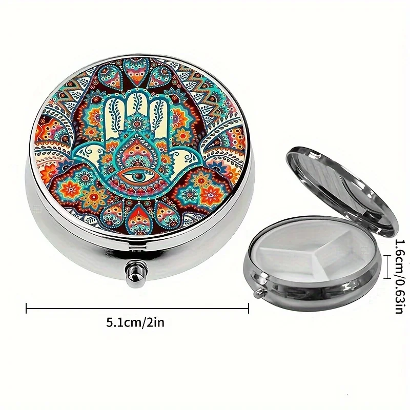 Hamsa Hand Cartoon Theme Mini Pill Box-3 Grid Medicine Organizer,Portable Compact Travel Only,Gift Small Pill Box for Wallet