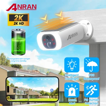 ANRAN 2K Solar Camera Built-in Battery 3MP 2.4G WIFI Security Camera Flood lights Free Basic Cloud Storage Color Night Vision 1
