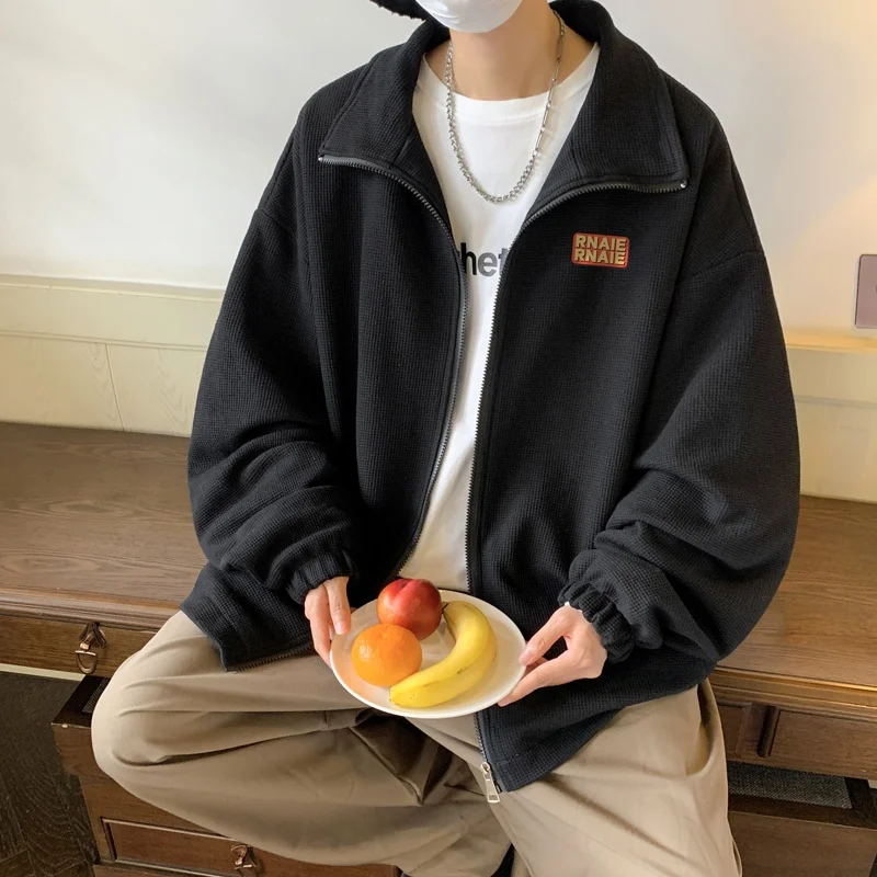 아메리칸 빈티지 와플 아우터 웨어 남성용, 얇은 바이브 스타일 야구 유니폼, 특대 라펠 가디건 후디