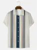 Hawaiian Men's Short Sleeved Shirt, Casual Stripe Printed National Style, Retro, Lapel, Open Button, Beach Top 2