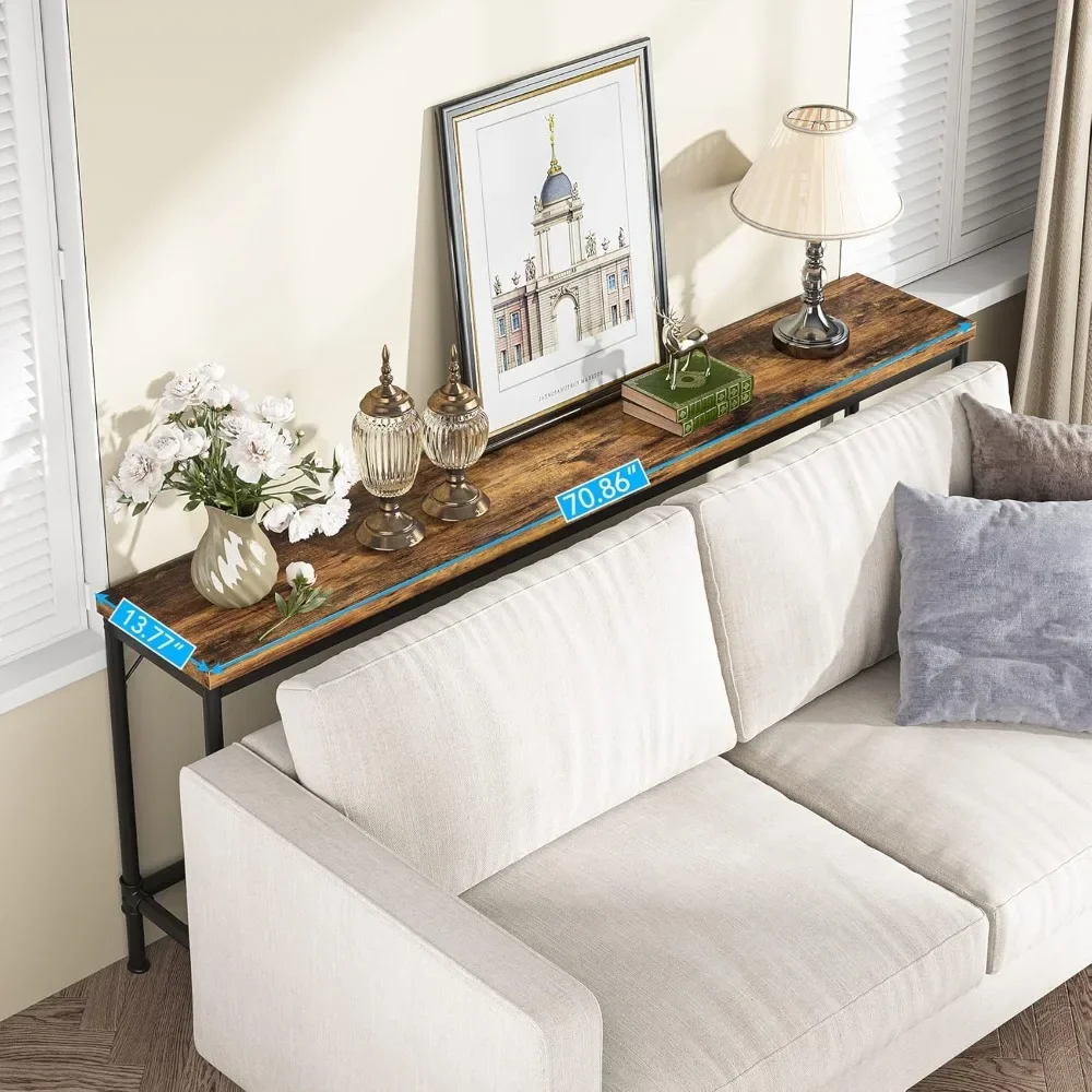 70.9 Inch Extra Long Console Table, Narrow Sofa Table Behind Couch, Rustic Entryway Hallway Table Industrial Height Bar