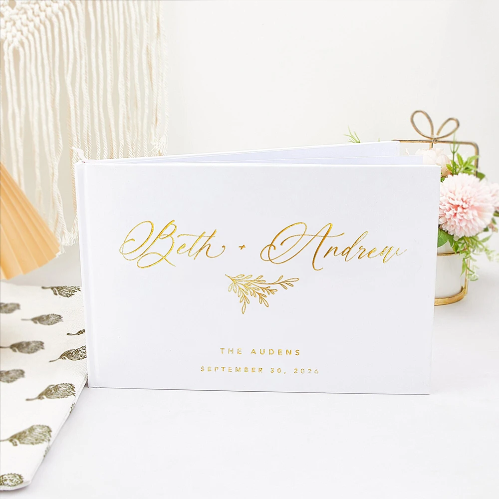Personalized Wedding Guest Book Simple Elegant Wedding Reception Signing Book Landscape Foil Chrome Keepsake