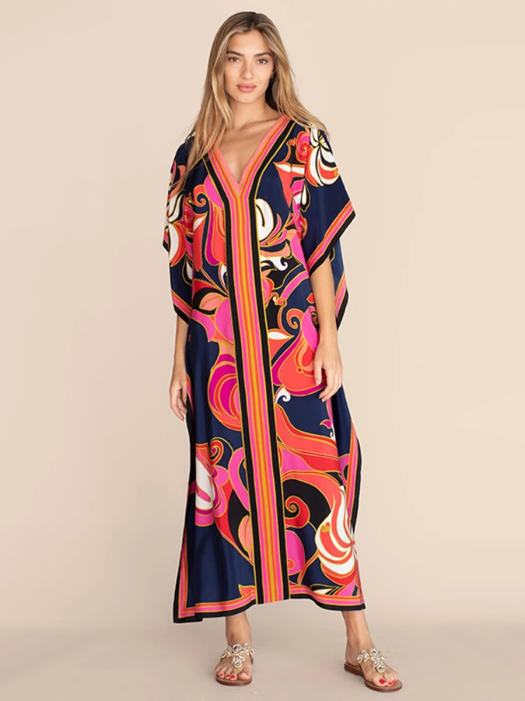 Printed Kaftans for Women Beach Cover Up Seaside Maxi Bohemian Dresses Beachwear Pareo Bathing Suits Factory Supply Dropshipping 5