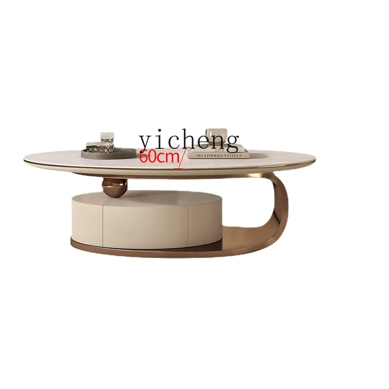 

YY Light Luxury Small Apartment Coffee Table Modern Minimalist Oval Stainless Steel Storage Tea Table