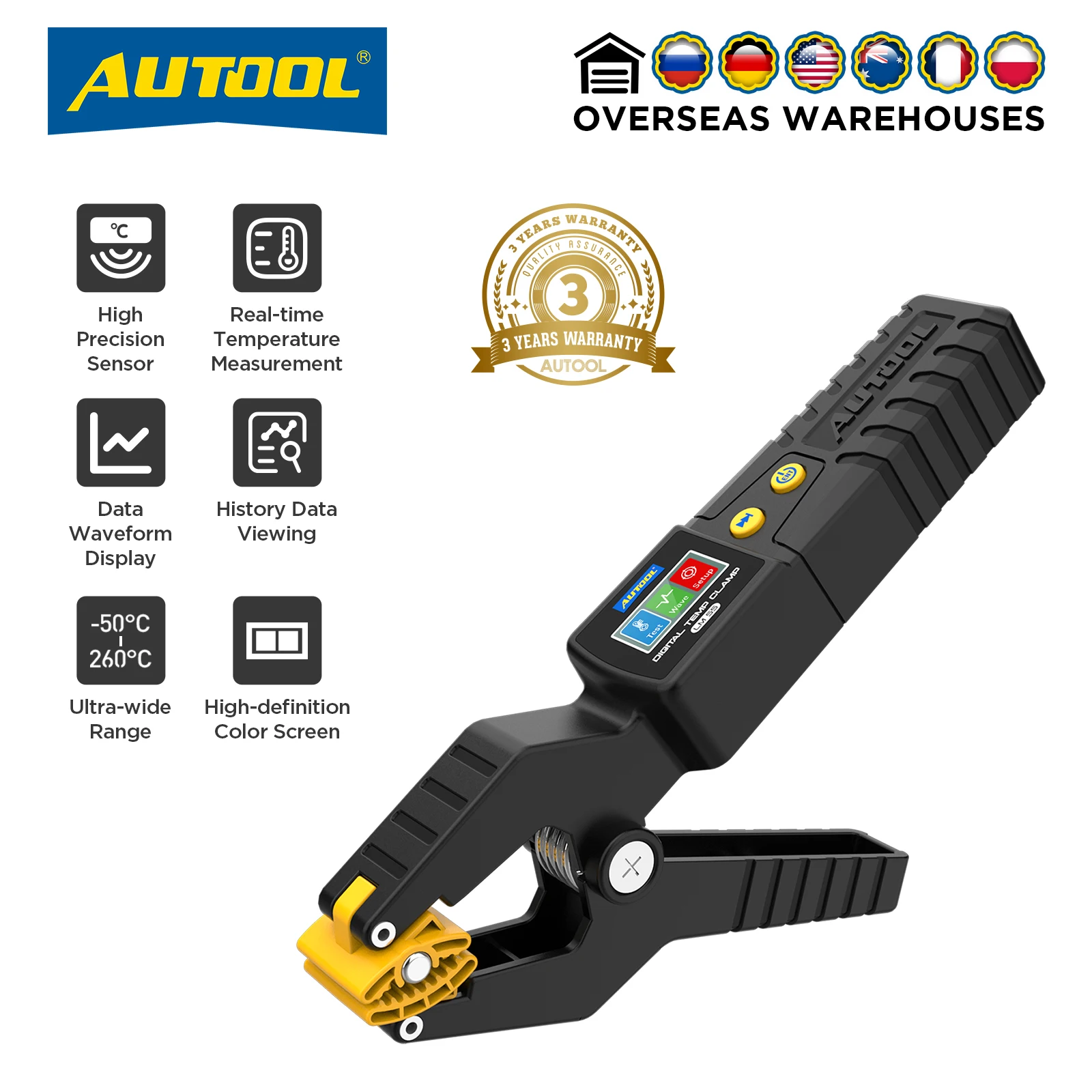 

AUTOOL LM55 Clamp Type Temperature Measuring Instrument Digital Temp Clamp High Precision Sensor Ultra-wide Range -50°C~260°C