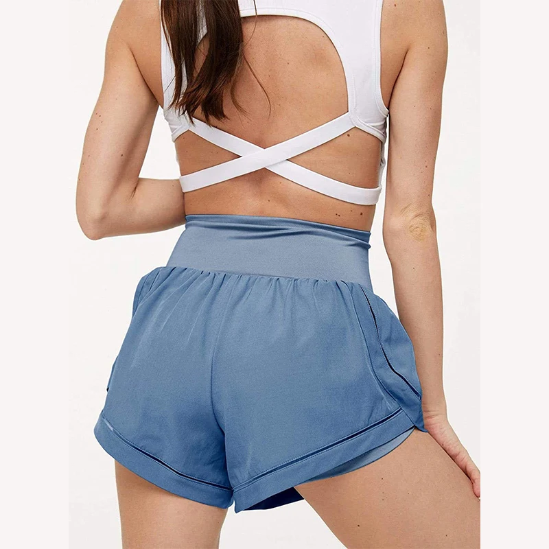 MISSJOY Women's Sports Yoga Shorts Fashion Summer High Waist Solid Color Double Layer Fitness Short Women's Running Pants