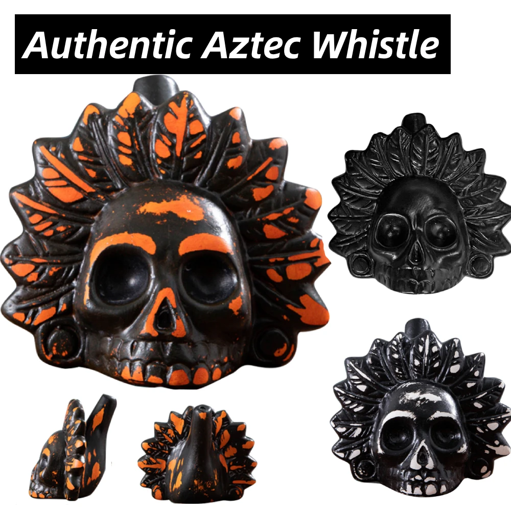 Authentic Aztec Death Whistle Loud Human Screaming Aztec Whistle Black Skull/Crows Creepy War for Halloween Prank Props horror scream whistle