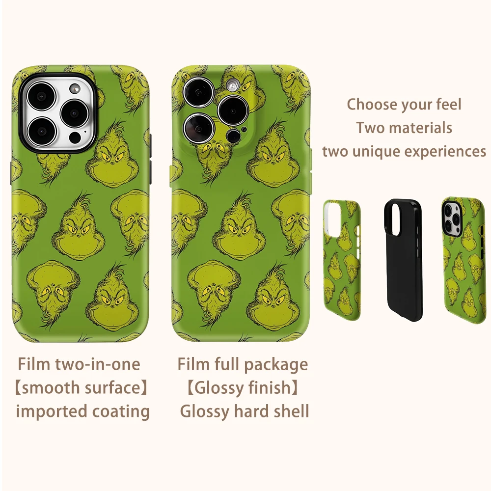 Luxury Double-Layer Christmas Phone Case with Grinch Design