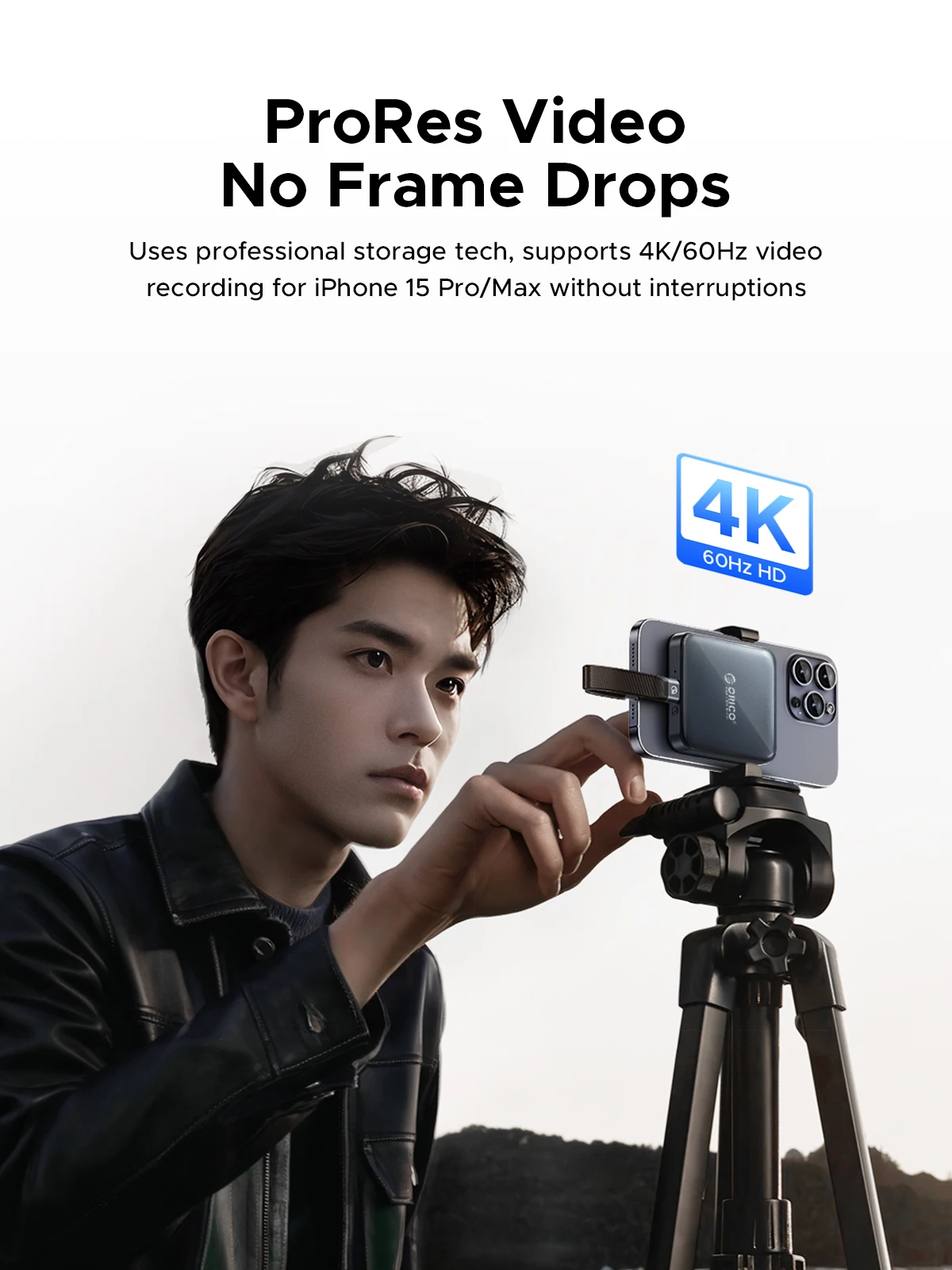 ORICO 마그네틱 휴대용 SSD, 4K ProRes 비디오 녹화 지원, 아이폰 15 프로 시리즈 외장 솔리드 스테이트 드라이브, USB3.2, 20Gbps