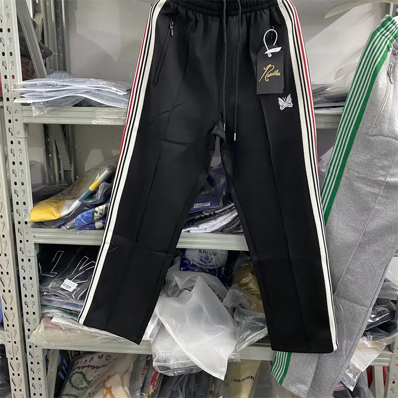 

23SS New Fasion Butterfly Embroidery Needles Pants Men Women Jogger Straight Stretch Sweatpants Zipper Trousers Viking