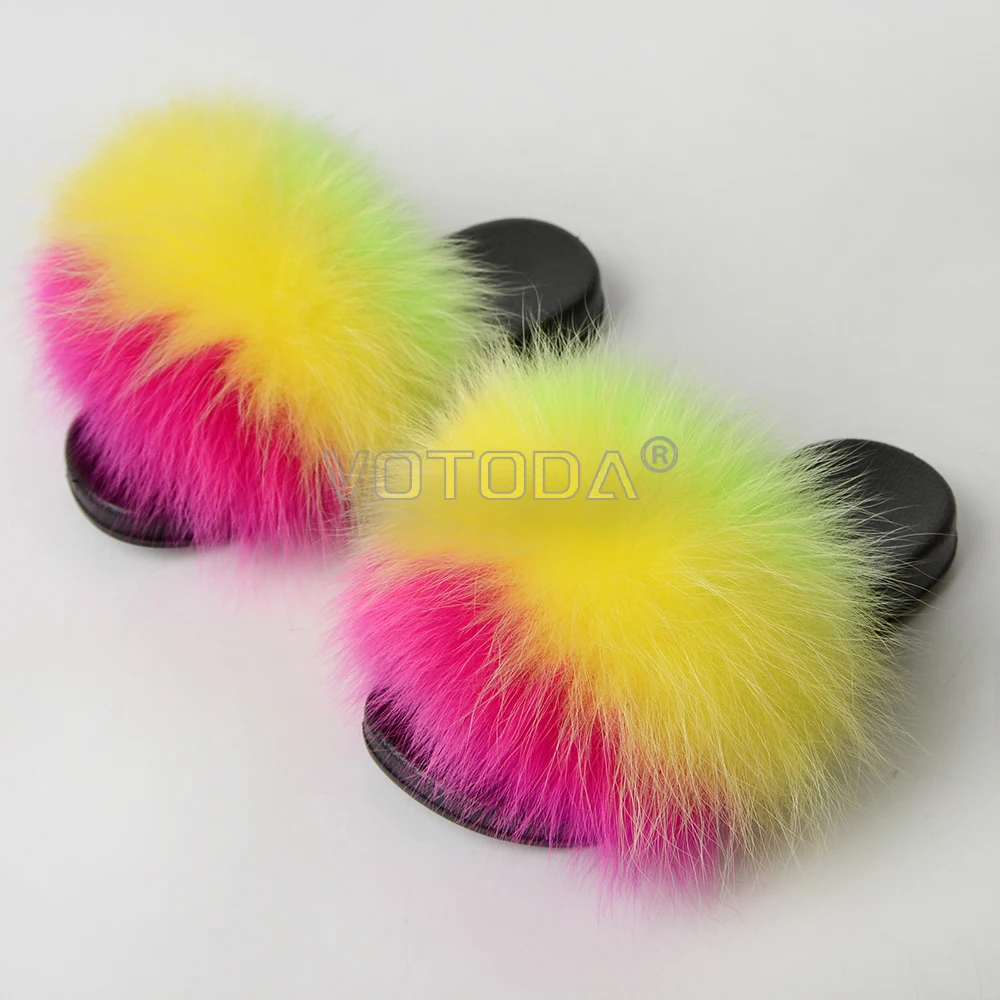 Summer Kids Fur Slides Furry Children Shoes Fluffy Real Fur