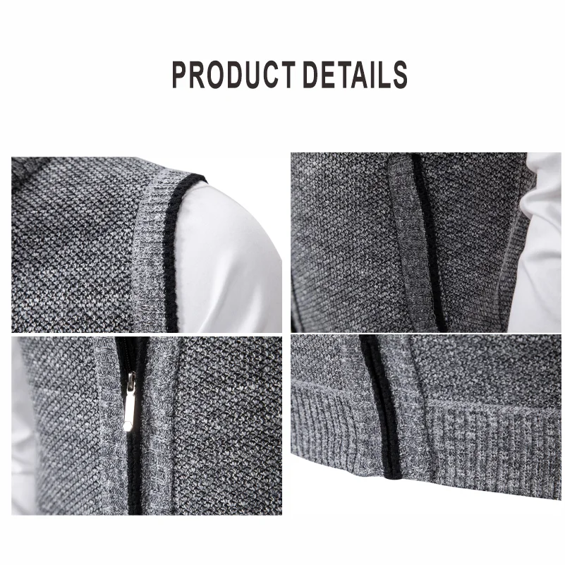 Fashion Men's Knitted Zipper Sleeveless Vest Velvet Cardigan Stand Collar Pullovers Sweatercoat Knit Waistcoat Custom Logo Print 4