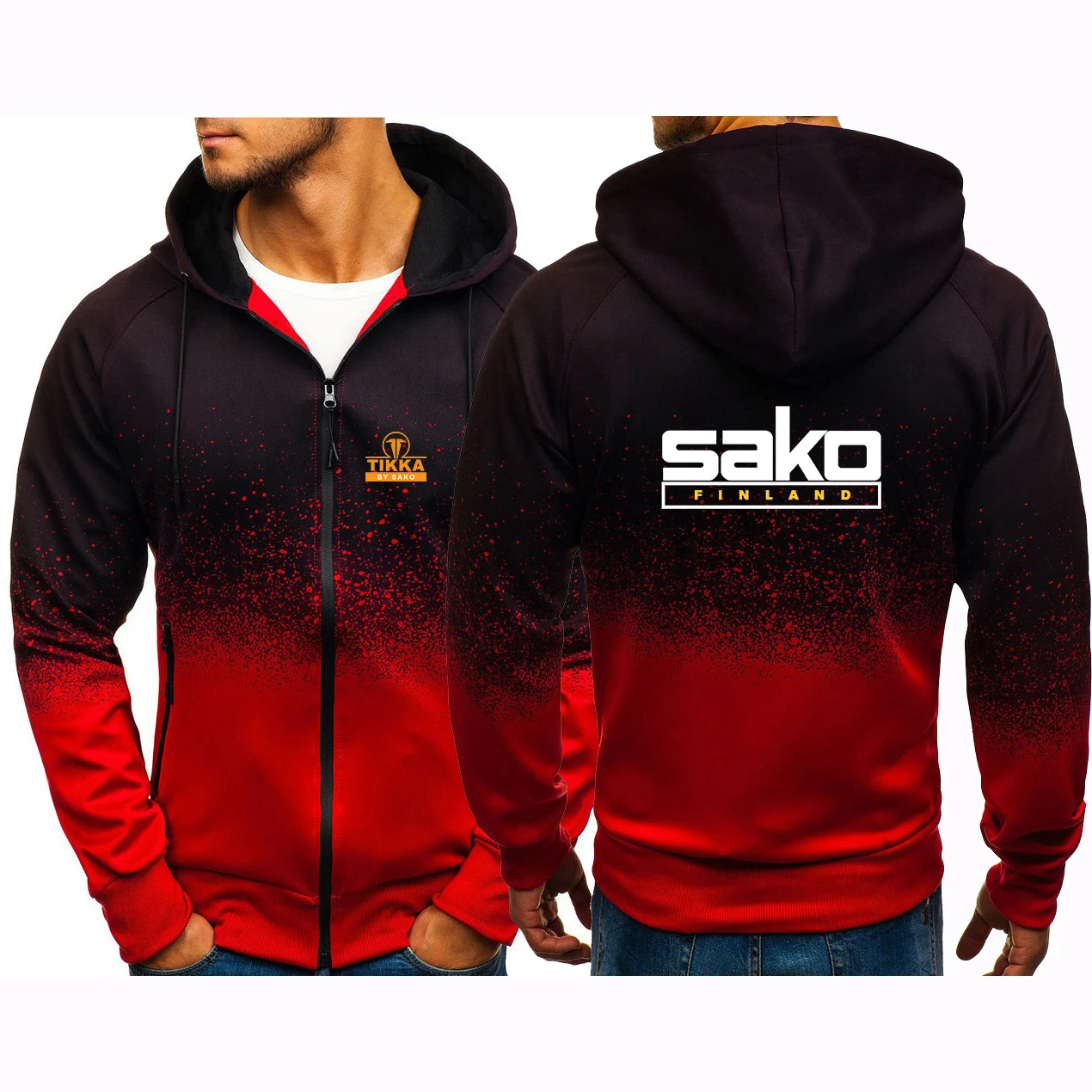 Men's Long Sleeves Zipper Hoodie Casual Gradient Color Sweatshirt