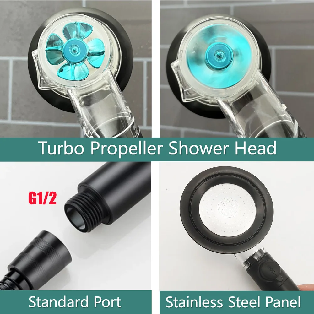 Temperature Display Turbo Propeller Shower Head High Pressure Water Saving With Stop Button Handheld Bathroom Shower Head 6