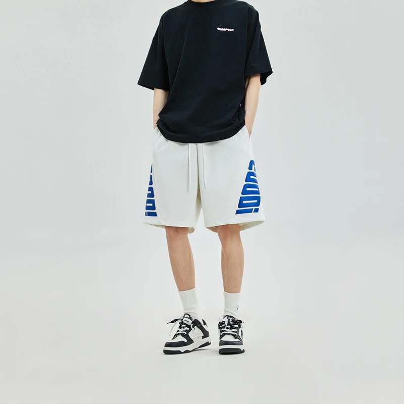 Fashion Elastic Lace Up Pockets Printed Letter Casual Shorts Men's Clothing 2024 Summer New Loose All-match High Waist Shorts