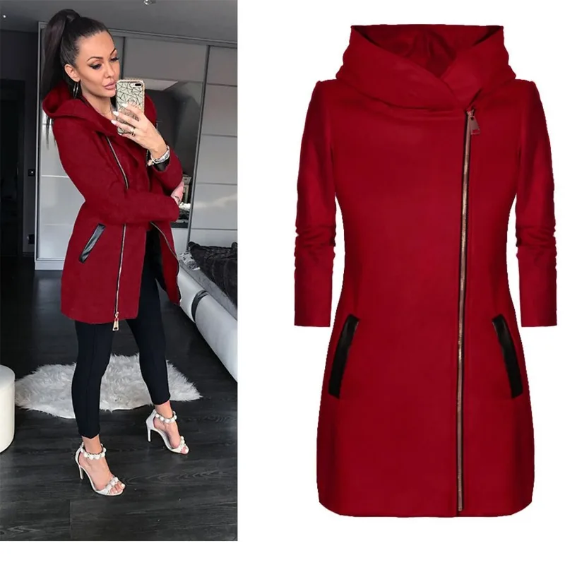 Womens Winter Jacket Coat 2022 New Solid Color Long Sleeve Hooded Coat Fashion Women Zipper Mid-Length Coat for Spring Fall