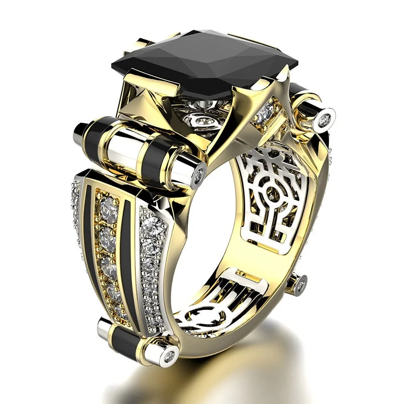 Men's Ring Metal Inlay Zircon Crystal Punk Rings For Men Wedding Party Hip Hop Jewelry