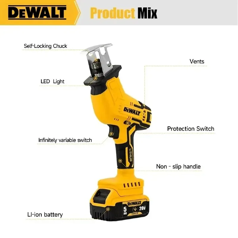 Dewalt 2800RPM 브러시리스 왕복톱 무선 전기톱 다기능 금속 목재 파이프 절단 톱 전동 공구