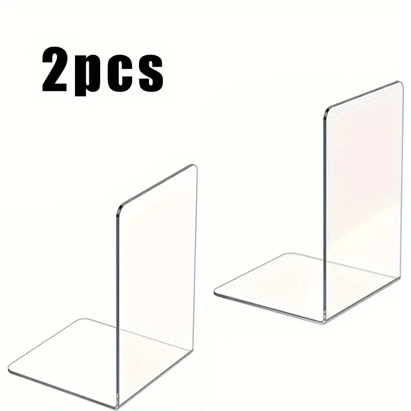 Acrylic Bookends L-shaped Book Organizer Holder 2Pcs for Desk Desktop