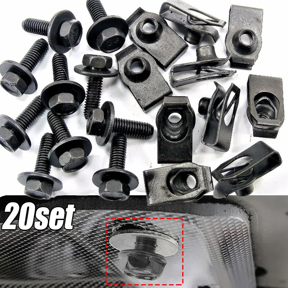 Auto Fastener & Clip Car Body Bolts & U-nut Clips M6 Engine Cover  