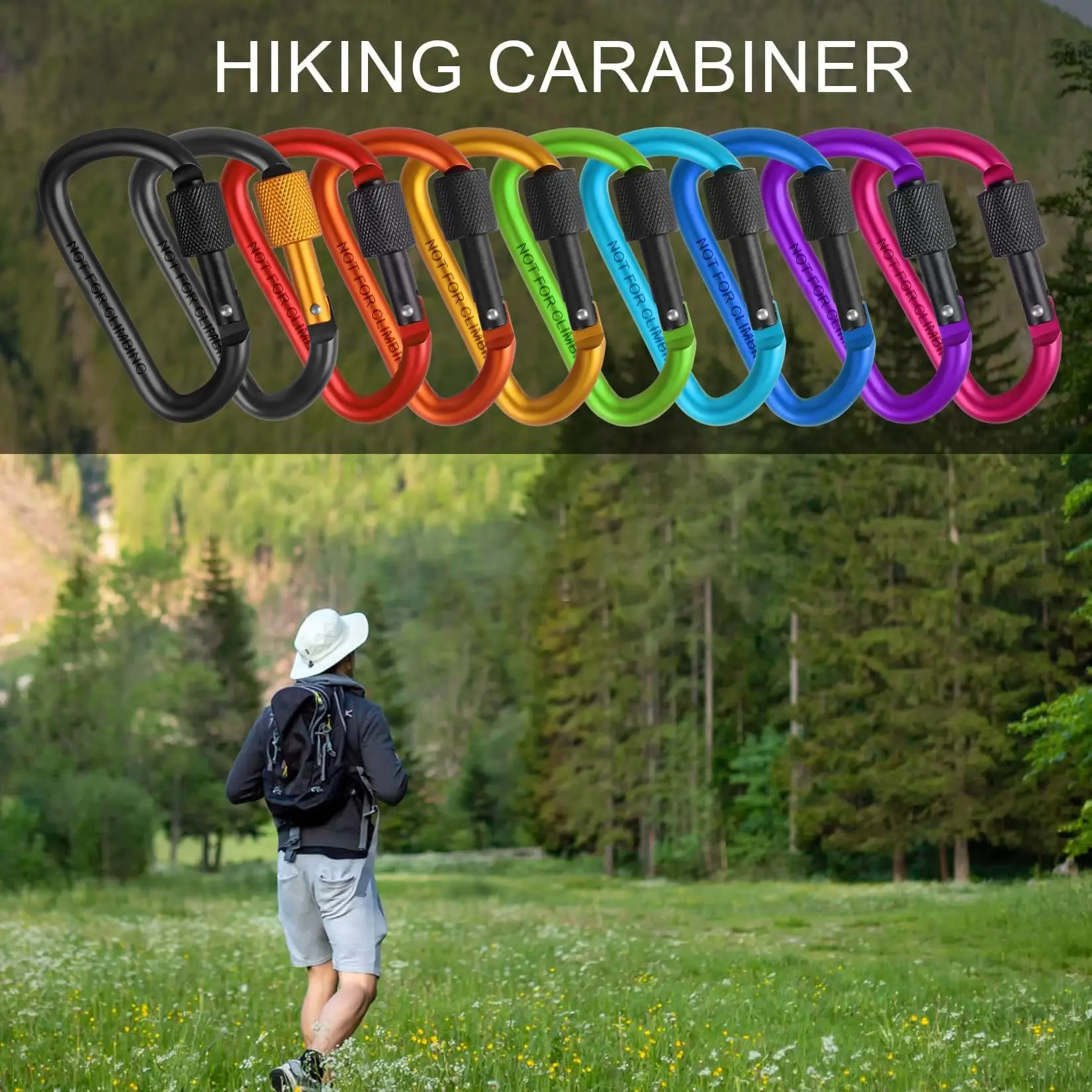 10-teiliger taktischer Karabiner, Touristen-Karabiner-Clip, Schlüssel-Schlüsselanhänger-Set, Camping-Überlebensschnalle aus Aluminiumlegierung, Multi-Tool-Schlüsselhalter – Detail 9
