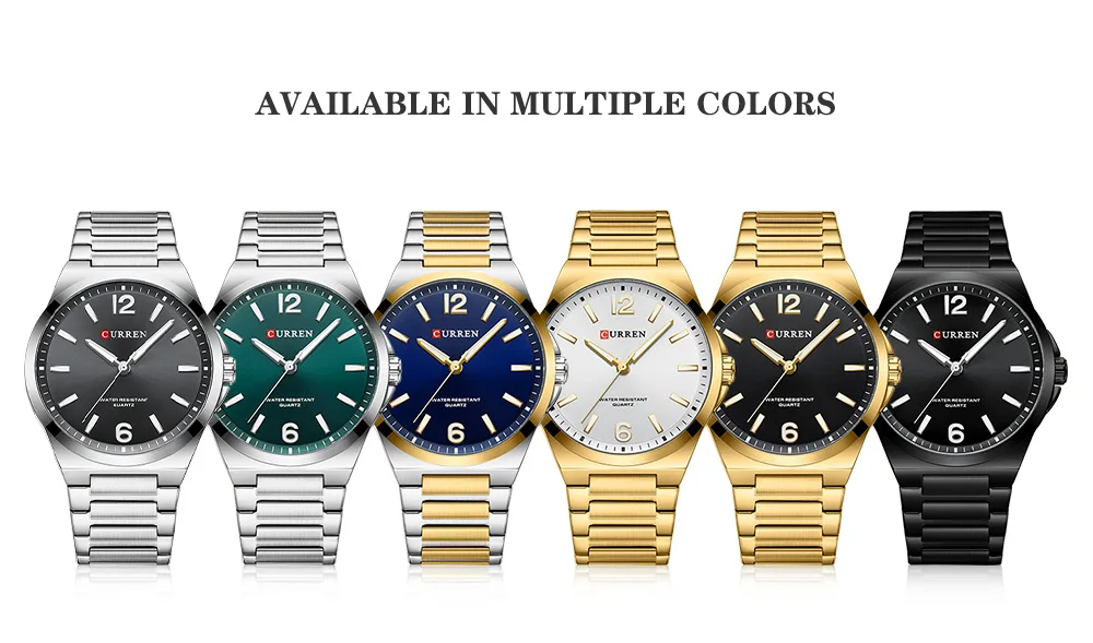 CURREN Minimalist Business Watch for Men Classic Quartz Black Wristwatch with Stainless Steel Band Luminous Hands Waterproof