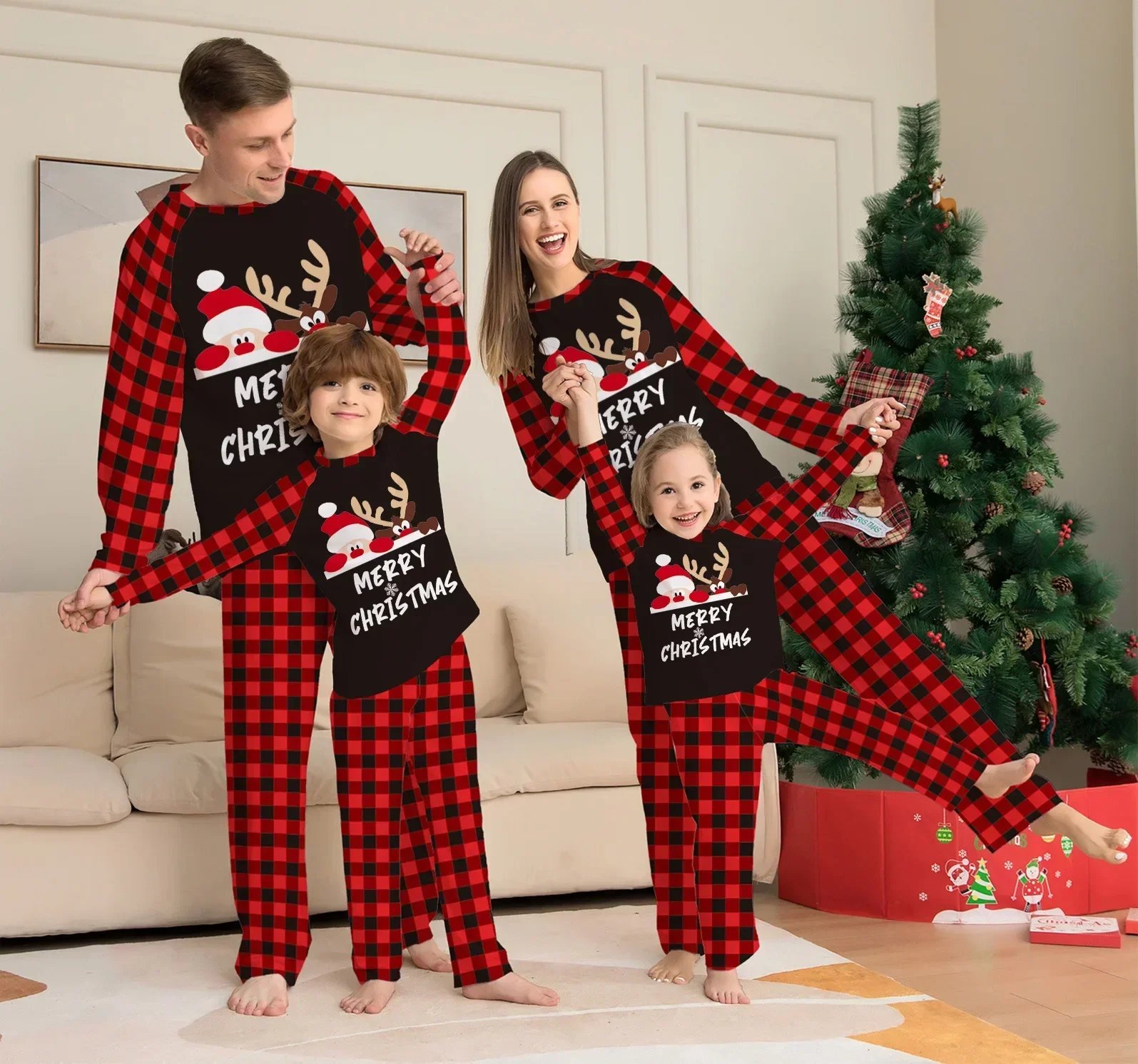 

Xmas Family Look Outfits Santa Claus Print Mom Daughter Dad Son Baby&Dog Matching Clothes Christmas Pajamas Set Casual Loose Pjs