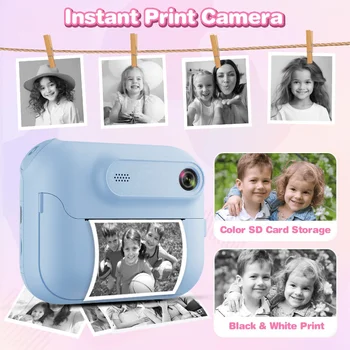Fotocamera con stampa istantanea per bambini, fotocamera per bambini per fotocamera digitale HD 1080P da 5-1, 32 MP con 3 rotoli di carta per stampante