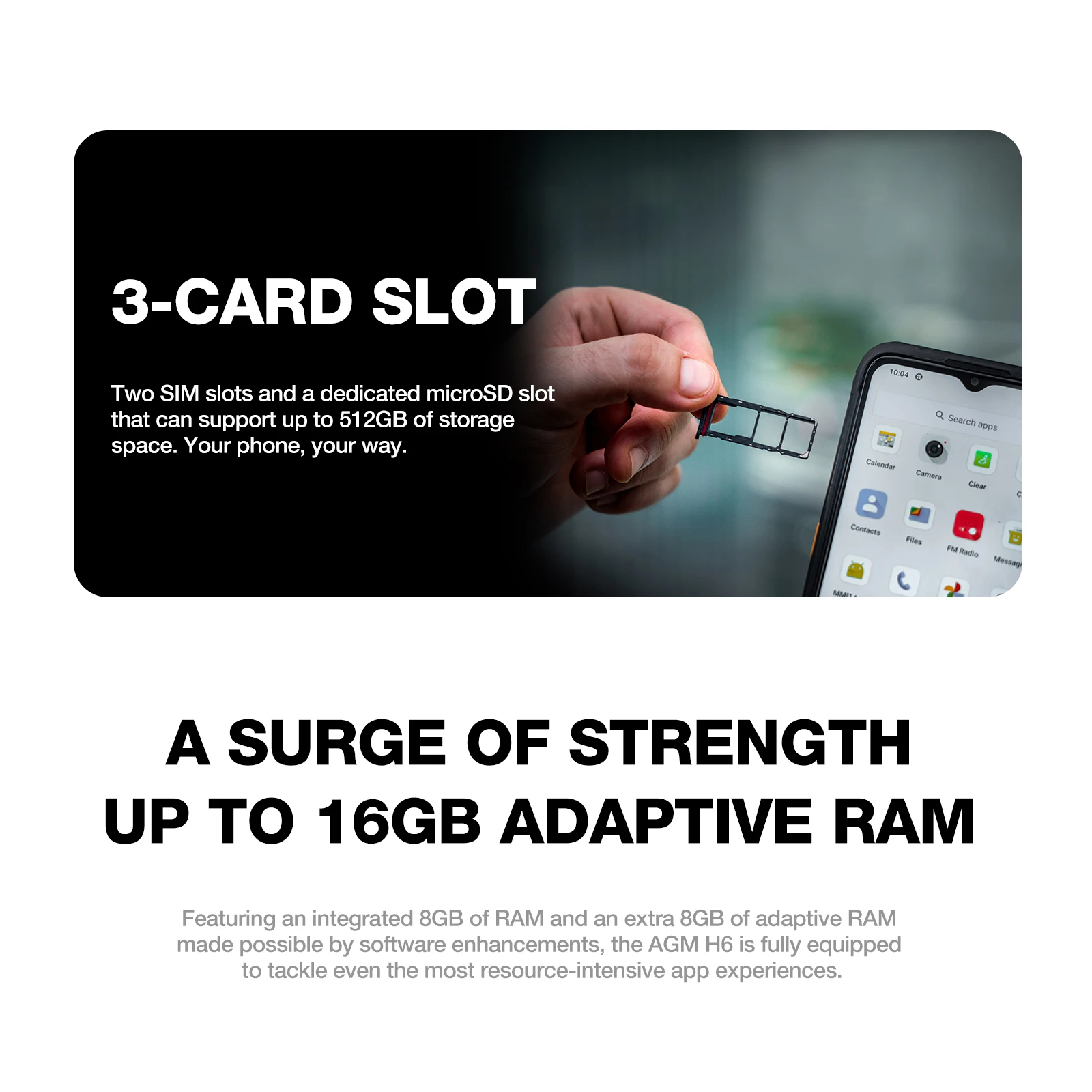 AGM H6 Rugged Smartphone 8GB+256GB 50MP Camera 6.56" FHD+ 90Hz Display Waterproof UNISOC T606 NFC Dual SIM Expandable Storage 4