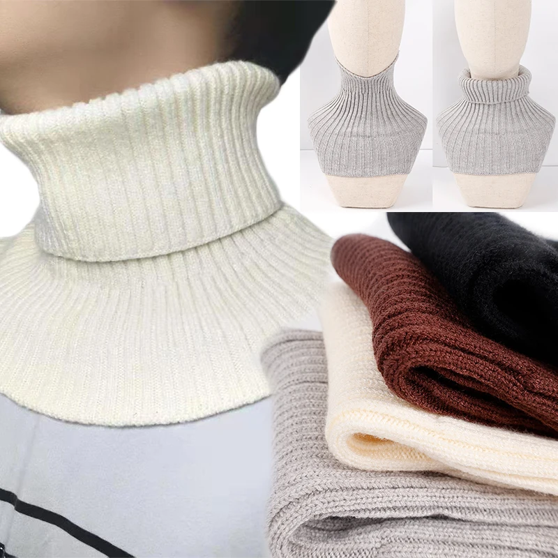 Men Knitted Fake Collar Scarf Women Turtleneck Ribbed Knit False Collar Scarf Winter Cycling Windproof Detachable Wrap Scarf