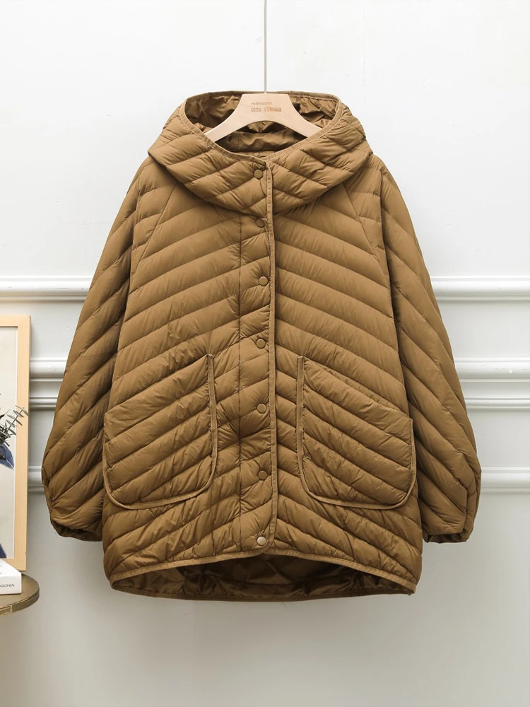 Ultra Light Batwing sleeve down jacket for women Solid Oversized Hooded puffer coat Warm 2024 Autumn winter outwear INKEO 3O276