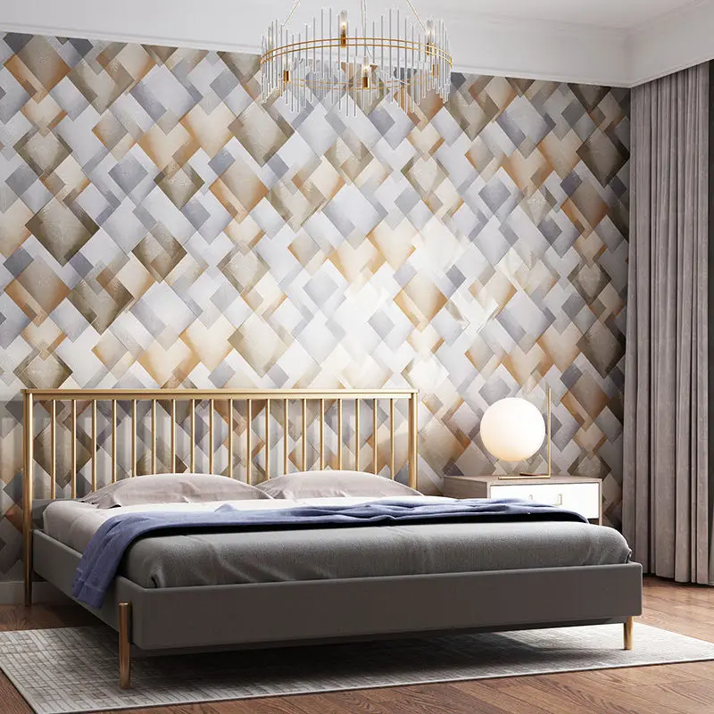 

Современные скандинавские геометрические Розовые Обои в виде ромбовидной решетки для девочек, спальни, гостиной, нетканые фотообои зеленого цвета