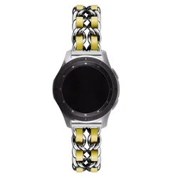 Luxury Leather and Metal Bracelet for Smartwatches - 20mm/22mm Bands (09 silver gold)