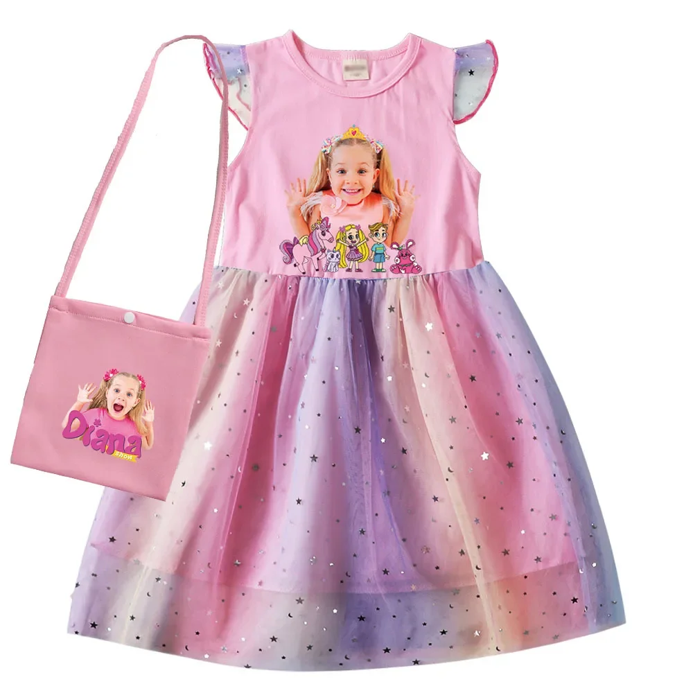 

Diana and Roma Show Clothes Kids Summer Short Sleeve Dress Toddler Girls Cartoon Casual Dresses Children Wedding Party Vestidos