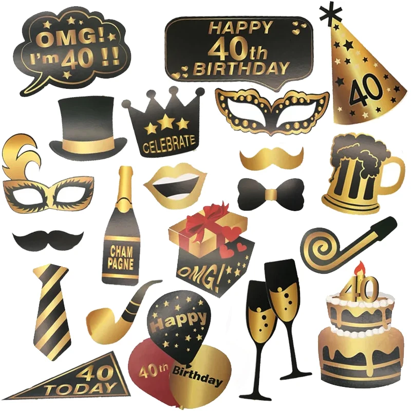 1Set 18 30 40 50 60 Year Old Paper Hand held Birthday Photography Props Adult Anniversary Happy Birthday Party Decor Articles