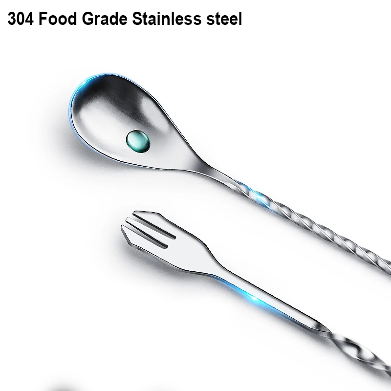 Stainless Steel cocktail spoon stirrers spiral pattern with muddler for bartender