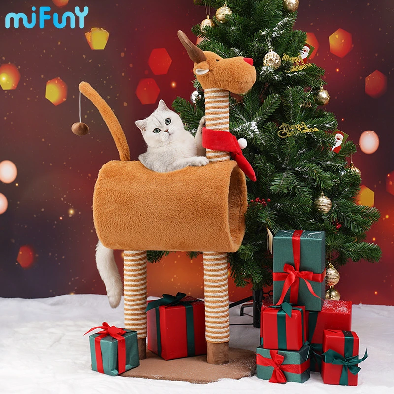 

Christmas Cat Climbing Frame Cute Elk Cat Nest Tree Hole Sisal Scratching Post Interactive Pets Toys Cat Furniture Pet Supplies