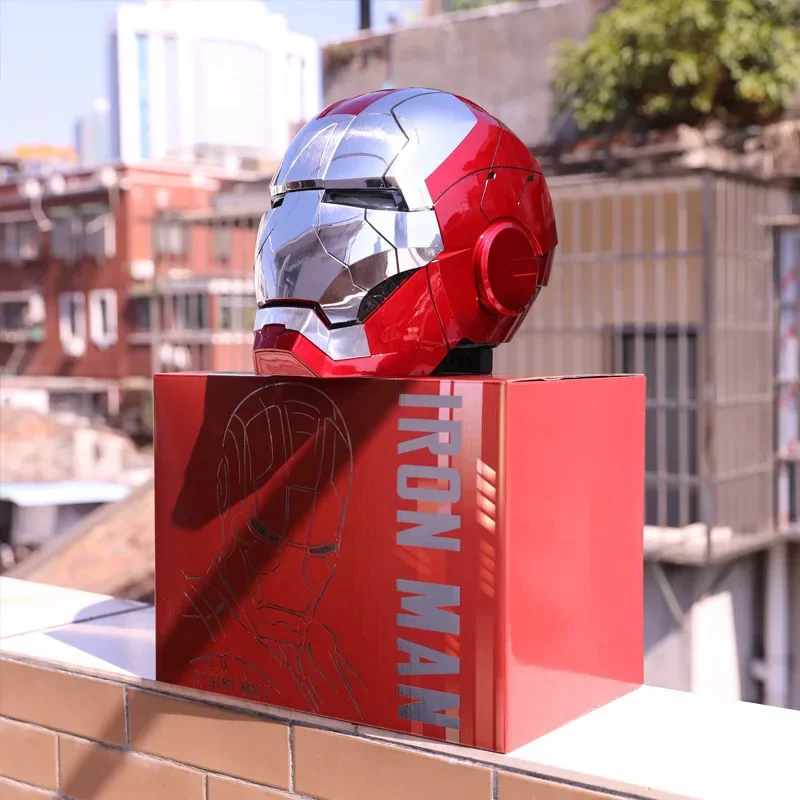 

Iron Man 1/1 Mk5 Electric Voice Control Helmet Cosplay Led Eyes Metal Mask Model Statue Toys For Children Adults Christmas Gifts
