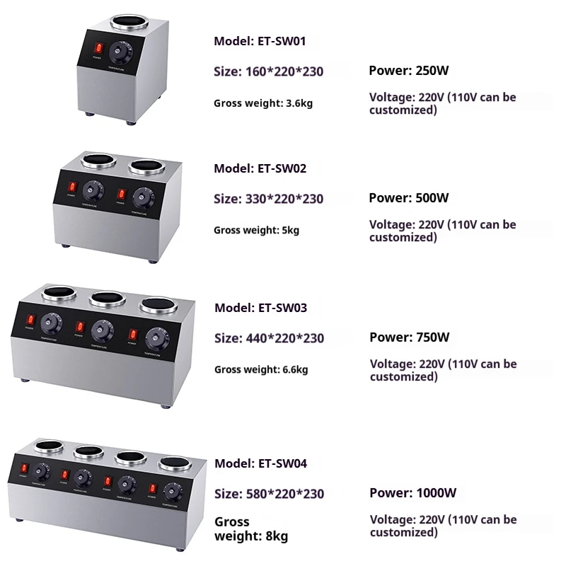 Description Picture 6 of item1000W Stainless Steel Sauce Warmer - Thermostatic Control, Fast Heating, Easy Clean, Commercial/Kitchen Use, Chocolate/Cheese