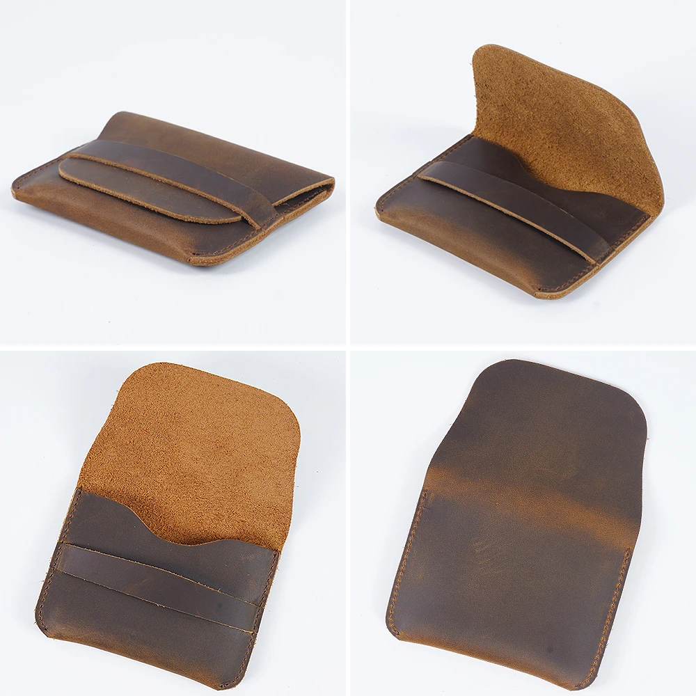 Genuine leather credit ID card holder Vintage business card holder Retro Male Coin purses wallets