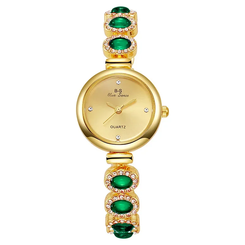 Women watches famous brand women's quartz watches luxury green gemstone bracelet watch gift female wristwatch
