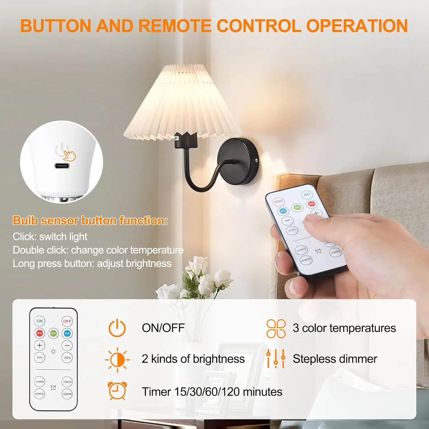 Smart Rechargeable Dimmable Light Bulbs with Remote and Timer Function