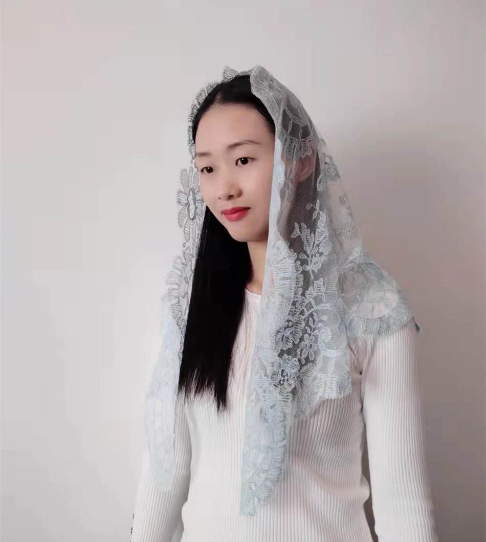 Classic Spanish Style Chapel Veil Embroidery Triangular Catholic Church Veil