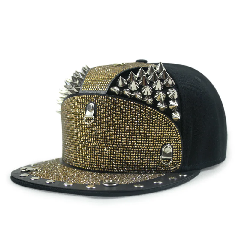 Men Women Sport Sunscreen Hip Hop Punk Street Dance Hat Cool Novel Metal Rivet Armor Diamond Inlay SunShade Baseball Cap A63