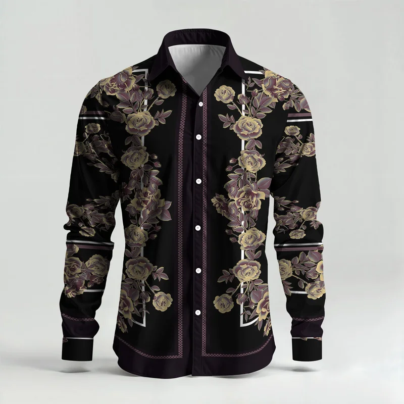 2025 Spring Summer Men Shirt Set Brand Print Fashion Printing Two Piece Set Mens Light Luxury Lightweight Party Long Sleeves_voghion.com